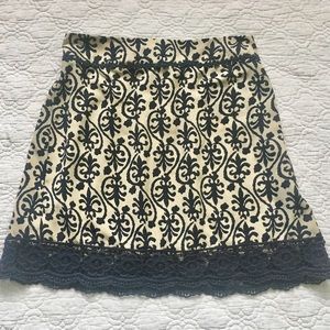 Navy and Tan Skirt with Floral Lace Detail